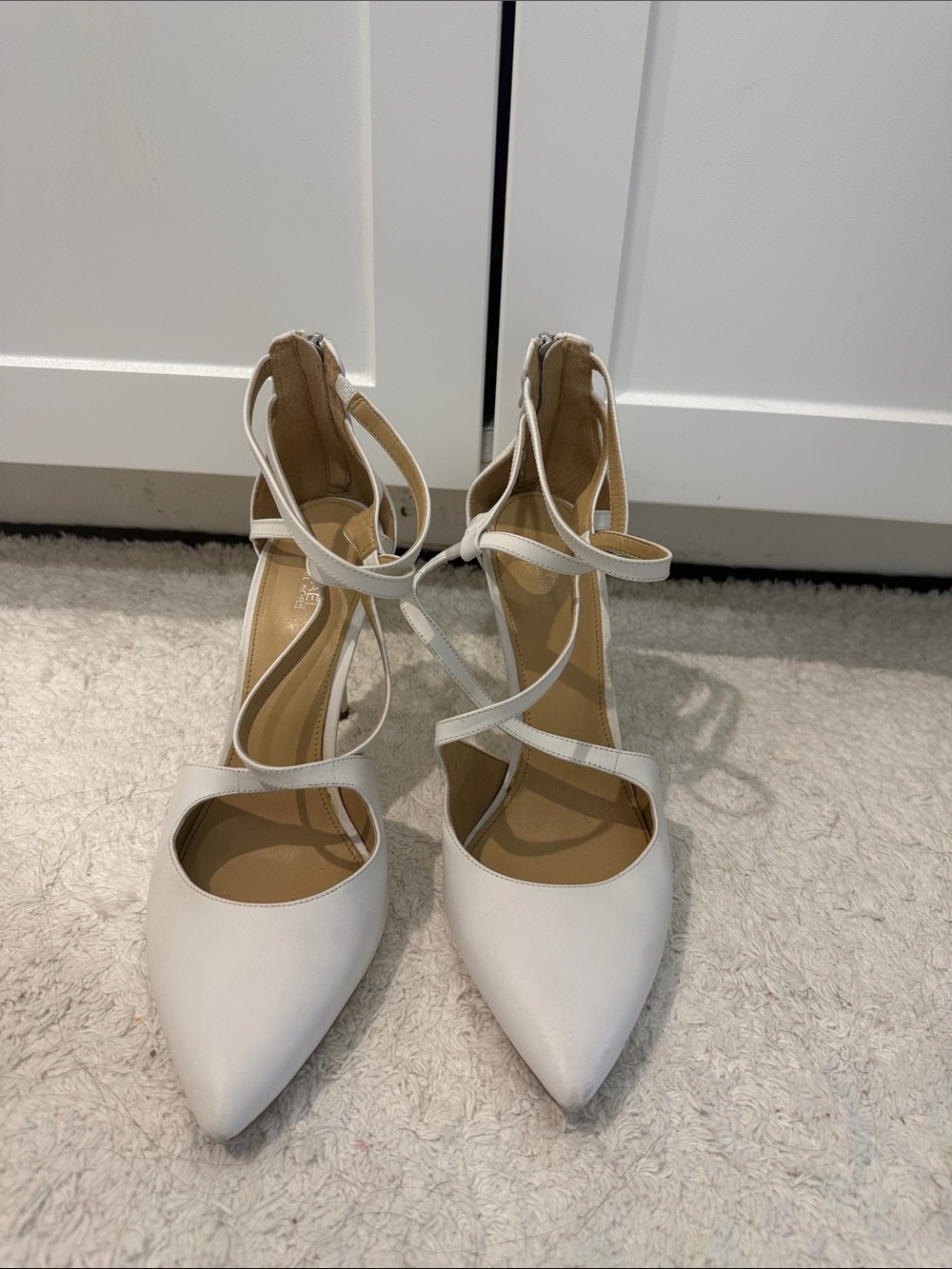 Michael Kors White Pointed-Toe Strappy Ankle Wrap Heels